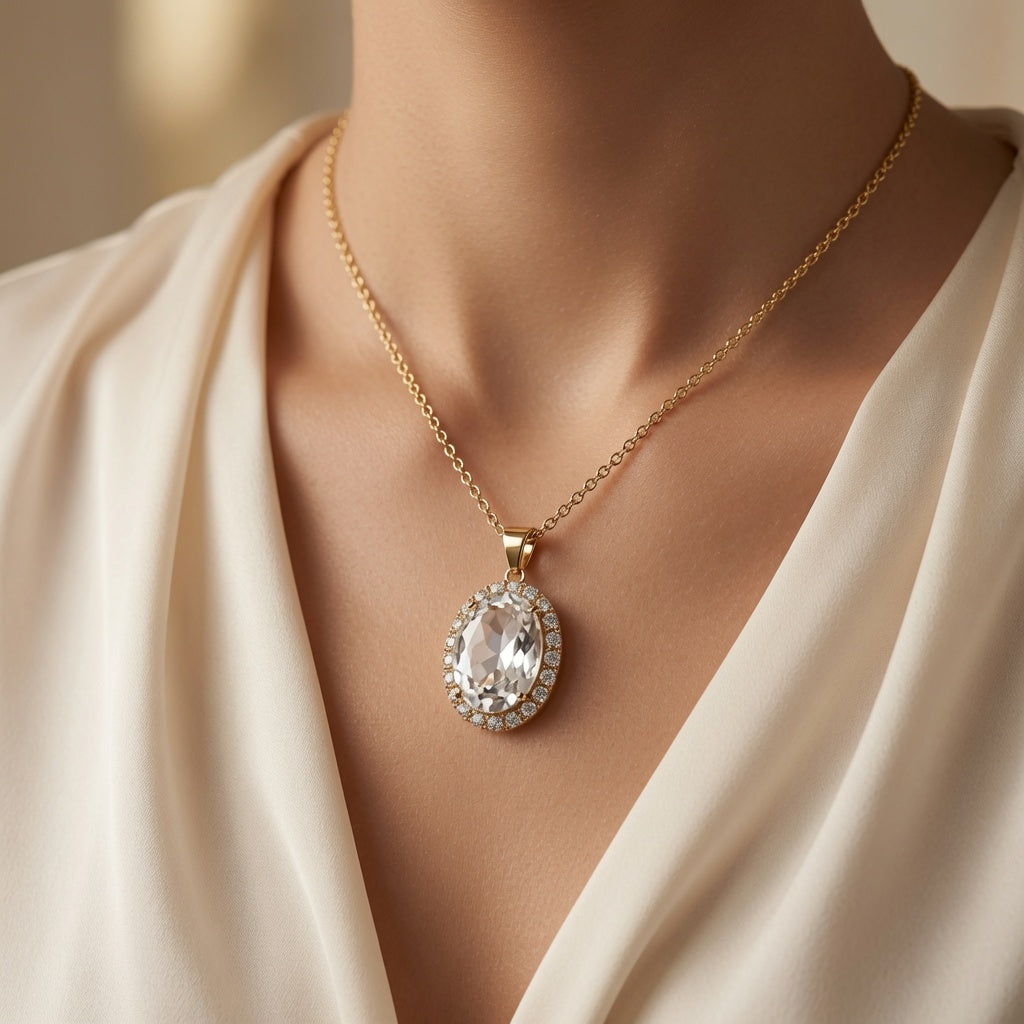 Zircon Stone Pendant necklace - (Red / White)