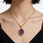 Zircon Stone Pendant necklace - (Red / White)