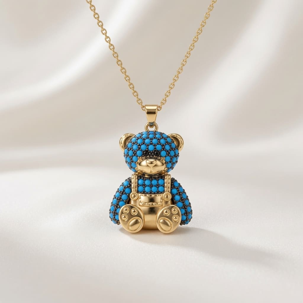 Bear Pendant Necklace - Blue