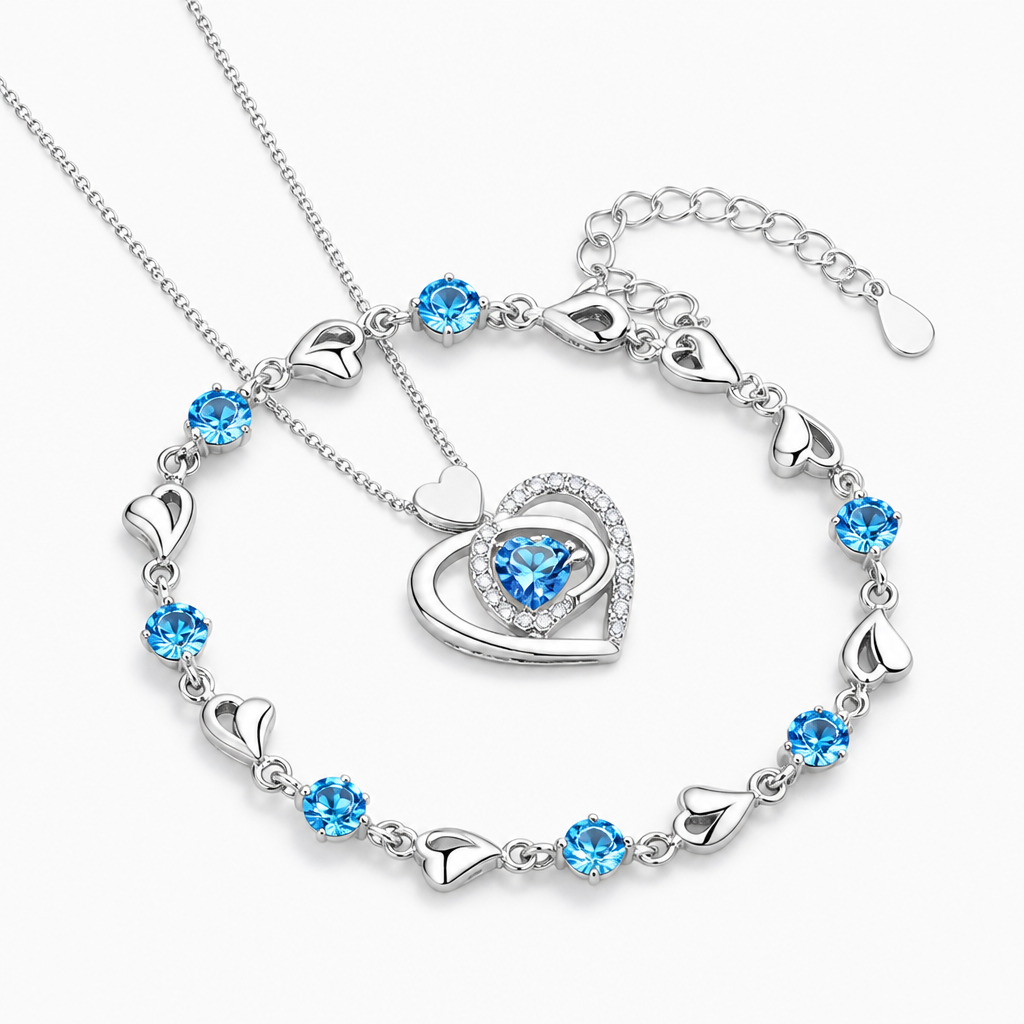 Heart of the Ocean Pendant Necklace with Bracelet set