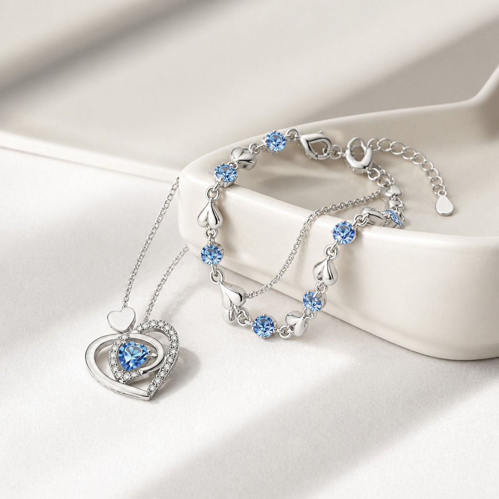 Heart of the Ocean Pendant Necklace with Bracelet set